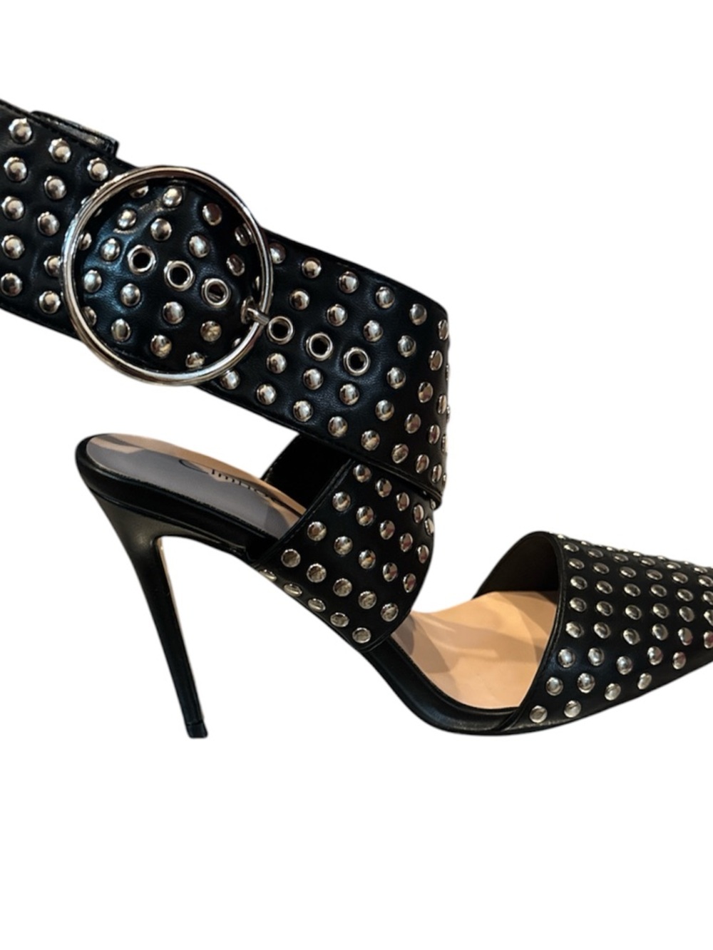 Black Studded High Heel Sandals with Silver Buckle